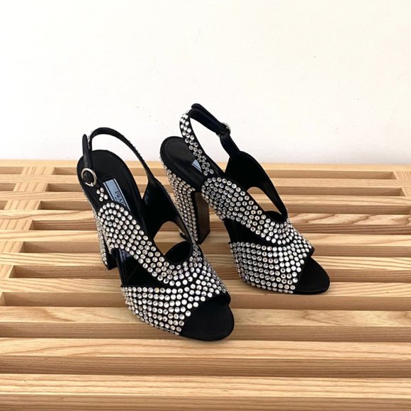 PRADA - Crystal Block Heel Open Toe Pump - Picture 5 of 15